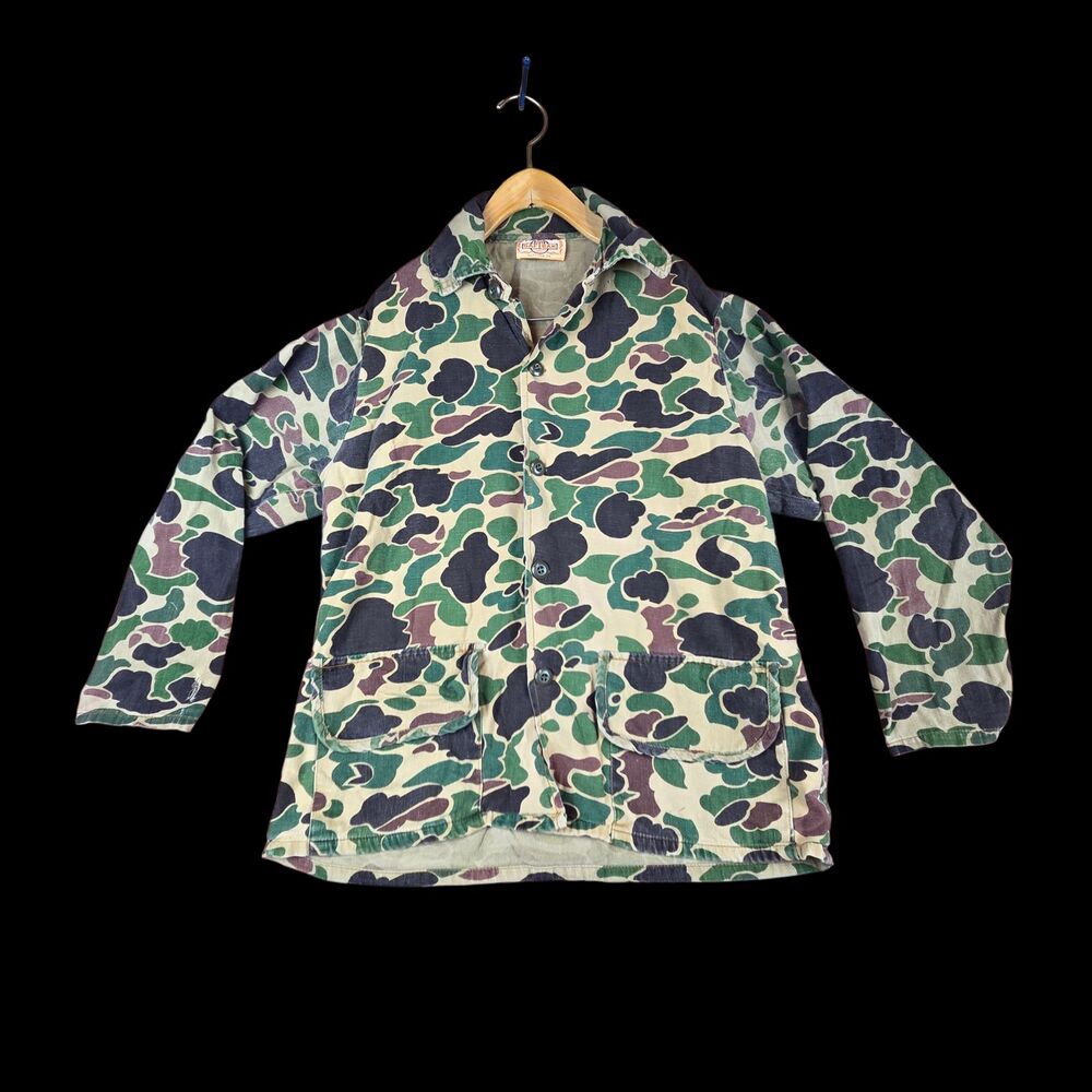 Vtg SafTBak Hunting Jacket Frog Skin Camo Long Sleeve Mens Size L Made In USA